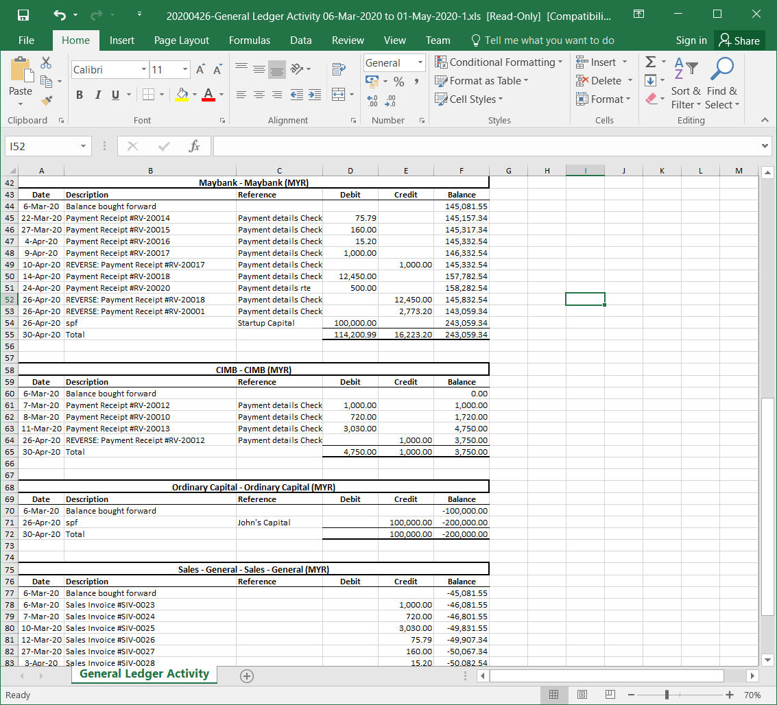 Reporting Excel output
