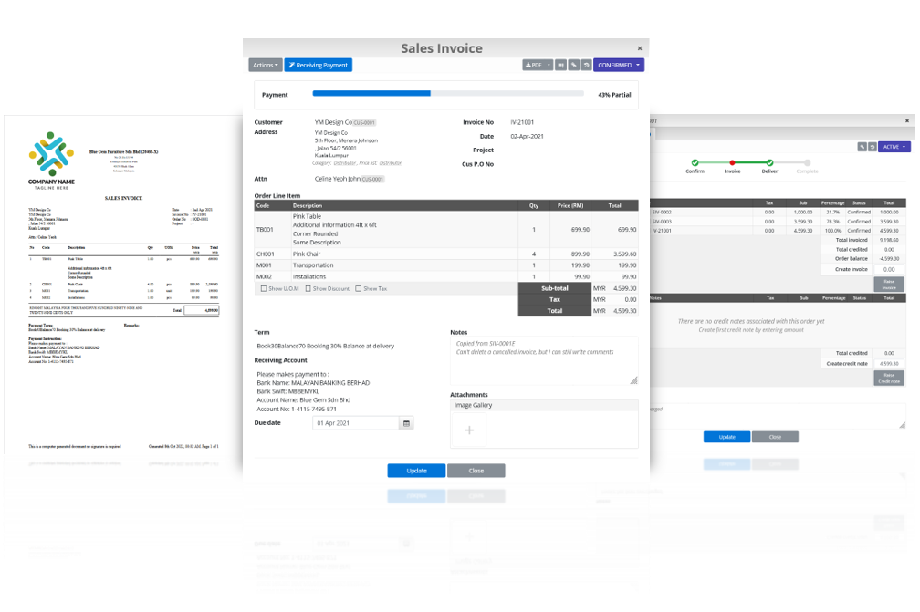 Sales Invoice, Generated PDF, Order Processing