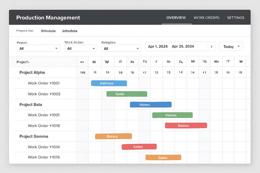 Production Scheduler A visual representation of a production schedule, showing automated task assignments and timelines.